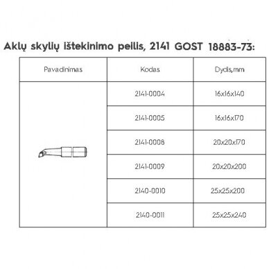 Aklų skylių ištekinimo peilis 2141, GOST 18883-73: 1