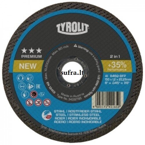 Pjovimo diskas plienui Tyrolit Premium*** 2in1 Pjovimo diskas plienui Tyrolit Premium*** 2in1