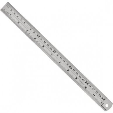 Plieninė liniuotė su skale, padalos vertė 0,5 mm Plieninė liniuotė su skale, padalos vertė 0,5 mm